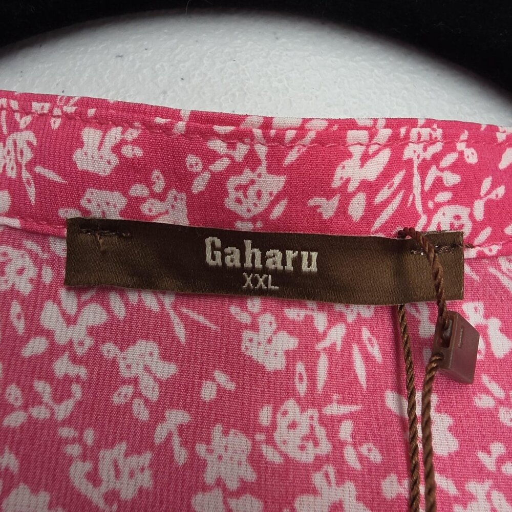 Gaharu Shirt Womens 2XL Pink Floral Split V Neck Bell Sleeve Flutter Blouse - Picture 6 of 12